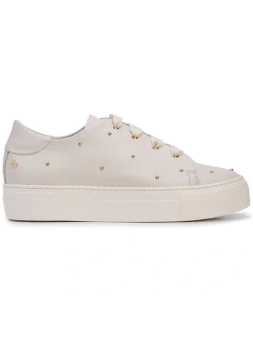 AGL White and Gold Studded Lace-Up Leather Sneaker Size 36.5